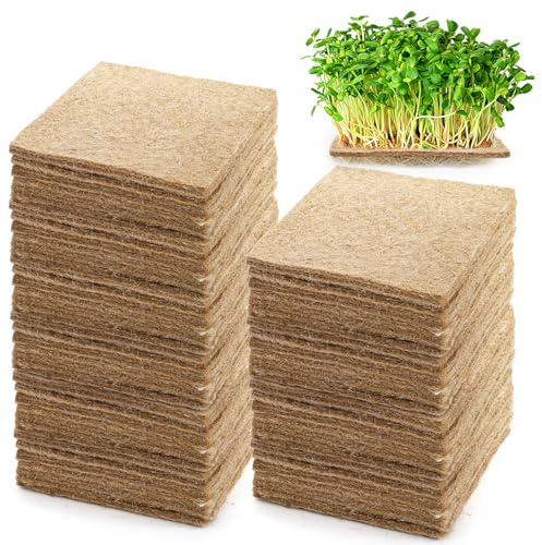 Tosnail 80 Pack 5 x 5 Inches Hemp Grow Mats, 12.5cm Jute Fiber Grow Mats, Sprouting Mat, Hemp Pads for Indoor Microgreens Growing, Wheatgrass Sprouts