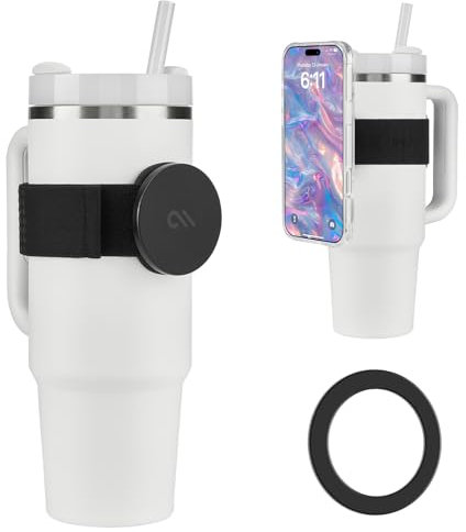 Case-Mate Magnetic Water Bottle Phone Holder - Hands-Free Tumbler Holder w/Strap for Stanley Cup [MagSafe Compatible] - Gym and Travel Accessories for Women - Compatible w/iPhone and Android - Black