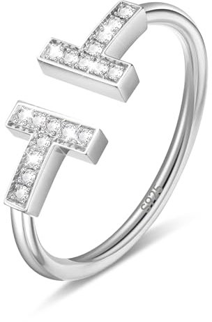 Damen Ringe Silver Wasserfest,Buchstabe T Ring Sterling Silber 925 Frauen,Schmuck,Dupes,18.Geburtstag Mädchen,Geschenke für Freundin,Geburtstag,Jahrestag,Zirkonia