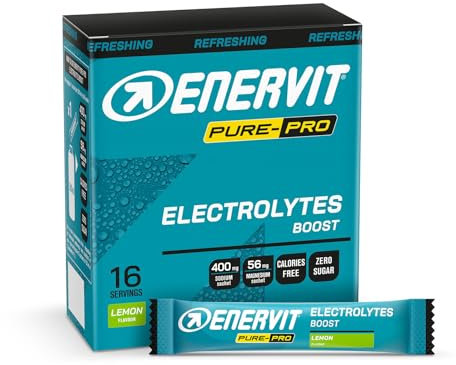 Enervit Pure-Pro Electrolytes Boost, Elettroliti, Integratore di Sali di Sodio e Magnesio, Gusto Limone, Riduzione Stanchezza, Per Workout Intensi, 0 CALORIES & SUGAR FREE, 16 Bustine da 4g