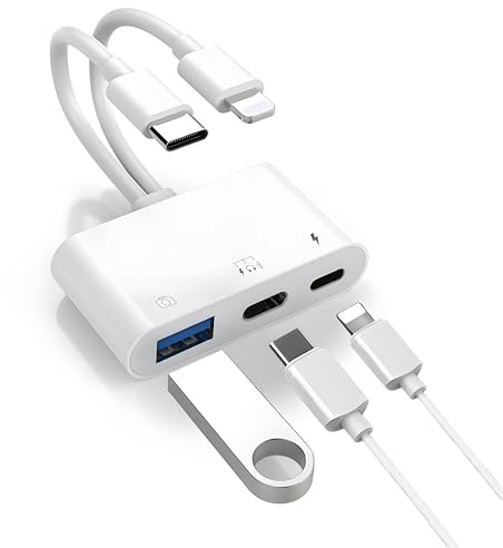 3-in-1 Dual-Wire Audio Transfer Card Reader OTG Adapter, MFi Certified USB C for iPhone 15/16 Pro Max, iPad, Samsung,USB 3.0– Supports External Hard Drive, Earphone U Disk,Fast Charge Data Sync