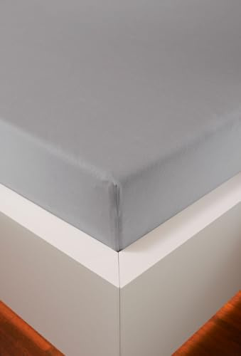 HEFEL Edel-Jersey Spannleintuch, Spannbetttuch– 16 Farben – Tencel™ & Baumwolle – 3 Größen (Silber, 180–200 x 200–220 cm)
