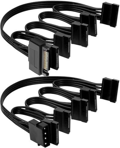 MISYNLON 2Pack 4pin Molex IDE to SATA Power Splitter Cable, 15pin to 5 x 15pin SATA Y Supply Extension Cable for Hard Disk Drive, SSD, Optical Drives