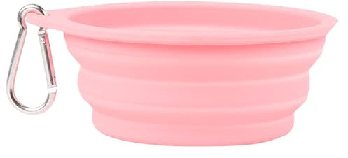 Ciotole pieghevoli per cani 600ML, ciotole pieghevoli per acqua e cibo in silicone alimentare con clip a moschettone per esterni, passeggiate, viaggi, escursioni, jogging (Rosa)