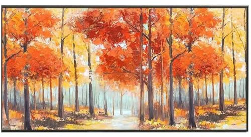 LMYCHENG Leinwandbild mit Birken, Poster – großes abstraktes grünes Wald-Acrylbild, Ölgemälde, Naturlandschaft, Wanddekoration, 50 x 100 cm, rahmenlos