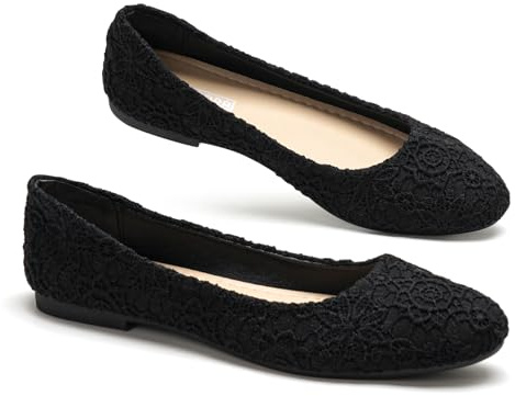 GLAMORA Bailarinas Encaje Mujer Manoletinas Zapatos Planos Punta Fina Calzado Ligero Cómodo Primavera Verano Floral Slip On Suela Flexible Transpirable bk-37