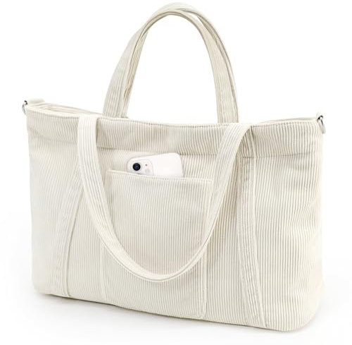 beifon Tote Bag Cord Tasche, Strandtasche XXL Familie mit Reißverschluss, Shopper Tasche Damen Groß, Beach Bag Handtasche Umhängetasche Reisetasche Sommertasche für Arbeit Reisen Schule Gym