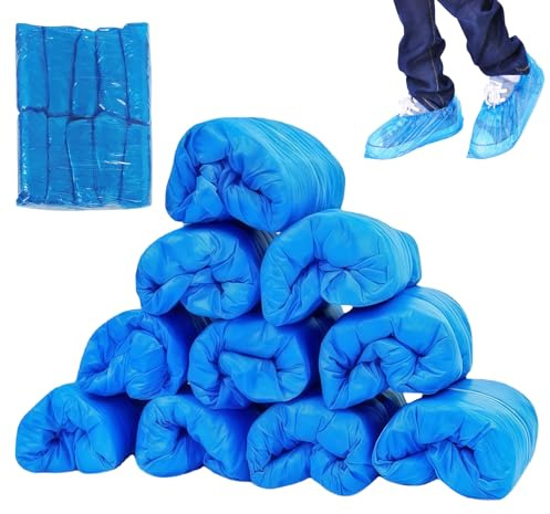 WIYETY Schuhüberzieher Einweg, 200 Stück Wasserdicht CPE Überschuhe(3g), Rutschfest Universalgröße Überziehschuhe, für Haushalt, Klinik, Labor, Handwerk - Blau, 40 × 15 cm