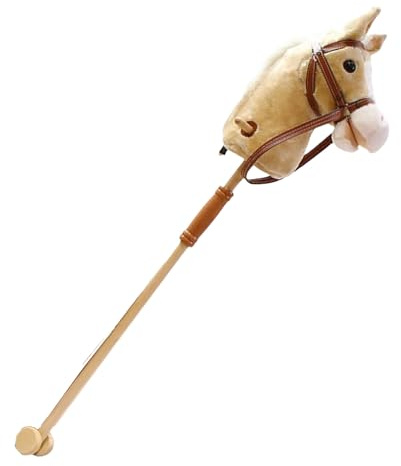 Generisch Steckenpferd-Spielzeug, 100 cm, handgefertigte Pferdes aus Plüsch auf einem Stock mit Holzrädern, interaktives Reitpferd-Spielzeug für Kinder, Junge und Mädchen ab 3 Jahren