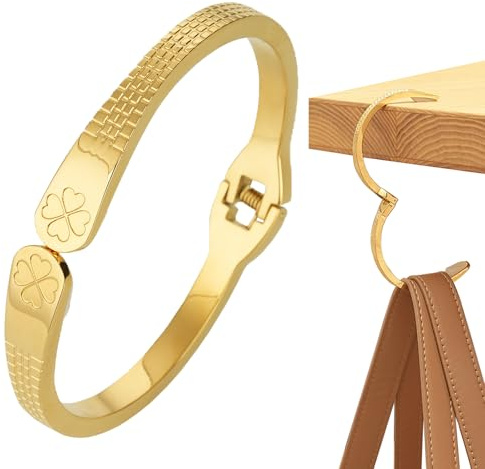 MAGTOBO Purse Hook for Table, 18K Gold Plated Mesh Link Bracelet for Women, Holds up to 30 lbs, Portable 2-in-1 Handbag Hanger, Premium Anti-Slip Bag Holder with Gift Box, Mother's Day Gifts for Mom