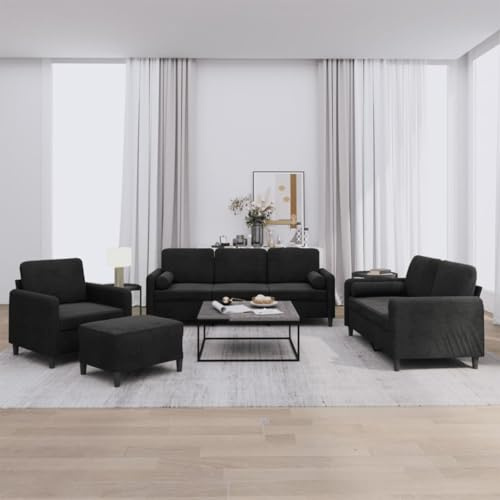 Frdhee Schlafsofa Ecksofa Mit Schlaffunktion Couch,4 TLG. Sofagarnitur mit Kissen Schwarz Samt,Fürs Schlafzimmer Und Wohnzimmer,Schnell Zu Montieren,Vielseitig Einsetzbar