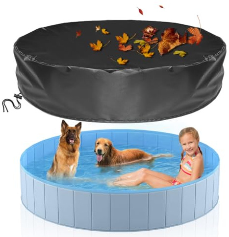 Cubierta para piscina para perros, 160 x 30 cm, redonda, de Oxford 210D, plegable, resistente a los rayos UV, cubierta impermeable para piscina infantil