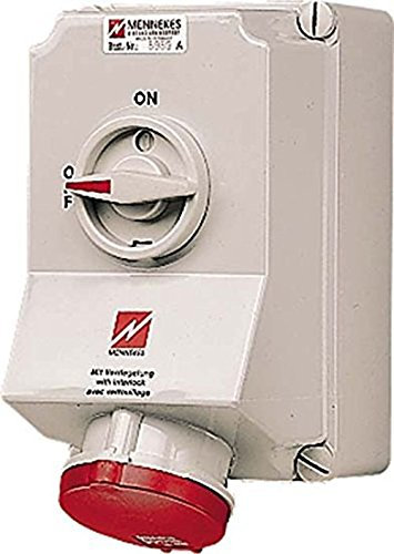 Mennekes (Unternehmen) 101100033 Grundlagen CEE mit Schalter und ineinander greifenden, Steckdose, 400 V, 50–60 Hz, 63 A, 5-polig, IP 44, rot