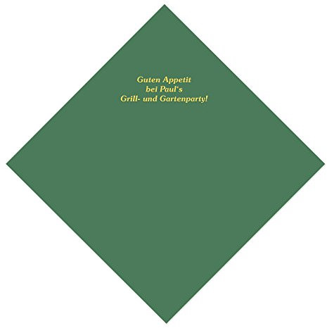 100 grüne Servietten mit Ihrem Namen in goldenen Lettern, ca. 33,5 x 33,5 cm, 3-lagig