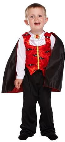 HENBRANDT Children’s Deluxe Vampire Costume for Kids Scary Fancy Dress Outfit Vampire Count Gothic Horror Halloween Fancy Dress for Boys and Girls