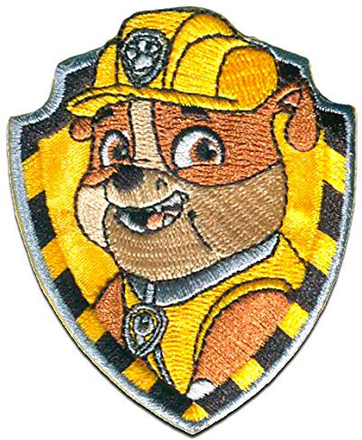 PAW PATROL RUBBLE - Aufnäher, Bügelbild, Aufbügler, Applikationen, Patches, Flicken, zum aufbügeln, Größe: 7 x 6 cm