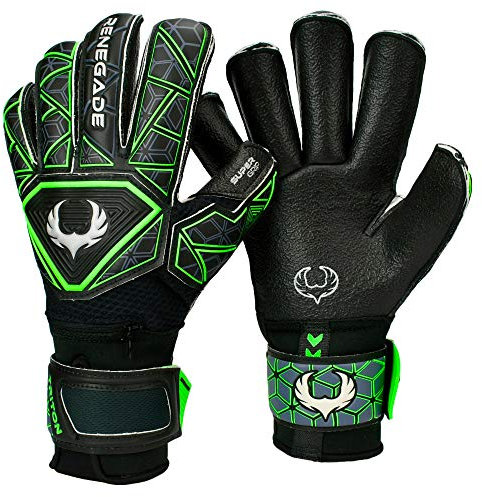 Renegade GK Triton Raider Torwarthandschuhe Mit Pro-Tek Finger Schutz | 3.5+3mm Super XD Grip & 4mm Duratek | Schwarz & Green Fußball Torwart Handschuhe (Größe 6, Jugend, Kinds, Roll Cut, Level 2)