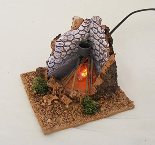 De Sisinno Brasero en terre cuite pour crèche avec ampoule effet feu - Dimensions H 10 x 12 x 12 cm
