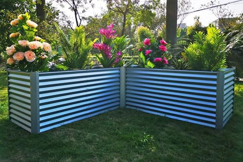 OUTFLEXX Eck-Hochbeet in Silber, Zincalume, 270x270x90x84cm, Gemüsebeet Blumenbeet aus Metall für Garten & Balkon