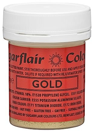 Sugarflair Edible Glitter Paint Gold, Colorante Alimentario Brillante, Comestible, Polvo Brillante para Pasta De Azúcar, Mazapán - 35g
