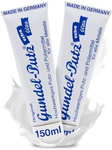 ORIGINAL GUNDEL-PUTZ hochwertige Putz & Polierpaste 2x150ml - für jede Art der blanken Metallpolitur geeignet - als Silberputzmittel, Chrompolitur, Messing Politur, Edelstahl Politur oder für den Herd