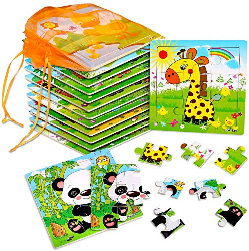 SANNIX 12 x Holztier-Puzzles mit 9 Teilen und Organisationstasche für jedes Puzzle für Kinder im Alter von 3 4 5 Jahren im Vorschulalter,pädagogisches Lernspielzeug für Kleinkinder,Jungen und Mädchen