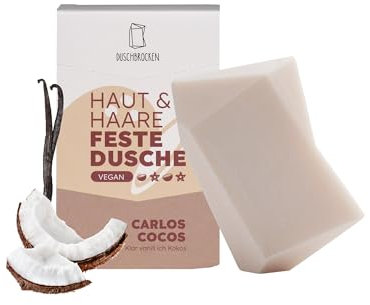 Duschbrocken Feste Dusche Carlos Cocos – 2in1 Shampoo & Duschgel ohne Plastik – Vegan für Haut & Haar – Zero Waste – Reisegeeignet & palmölfrei