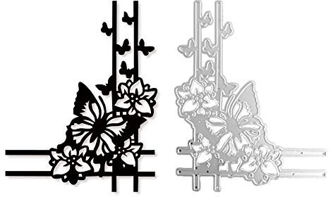 Benoon Metall-Stanzschablonen mit Schmetterlings-Ecken, für Scrapbooking, Papierkarten, Alben, Basteln, Dekoration, Silber
