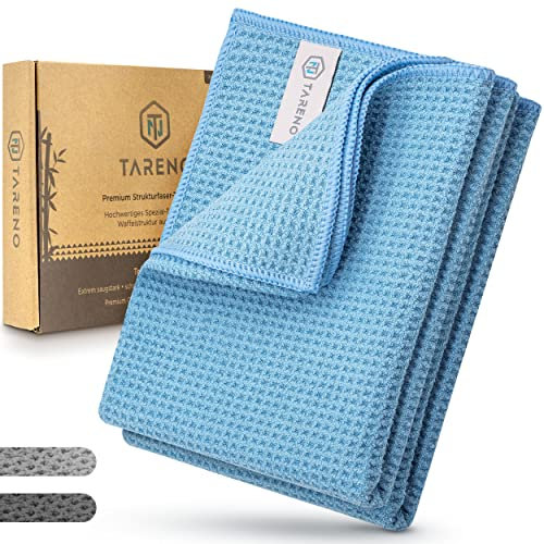 TARENO® Premium Microfaser Trockentuch - Waffeltuch [2er Set] - Saugstarkes Microfasertuch groß - Trockentücher Auto - Qualitative Autoputztücher - Geschirrtücher, Fenstertuch, Autotuch