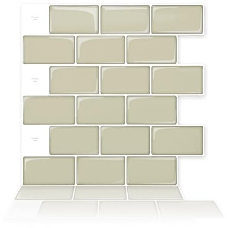 Art3dwallpanels 10 Bögen Fliesenaufkleber zum Abziehen und Aufkleben selbstklebender Fliesenspiegel für Küche und Bad 30,5 x 30,5 cm Beige