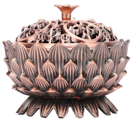 Vintage-Lotus-Räucherstäbchenhalter, Zinklegierung, Mini-Räucherkegelhalter, Schale, Metall, Salbeihalter, Brenner, Räucherstäbchenhalter für Zuhause, Büro, Feng Shui-Dekoration, 7 x 5 cm (Kupfer)
