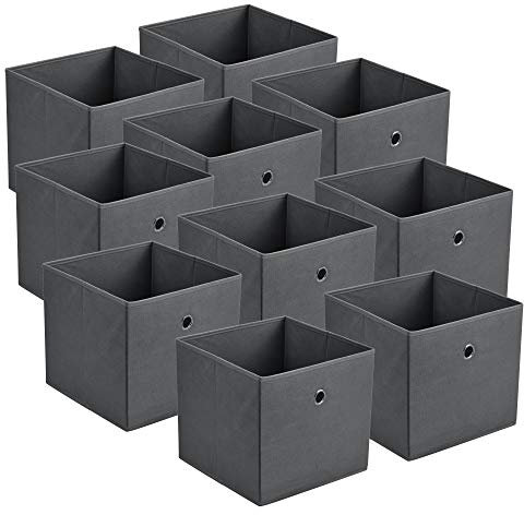 [en.casa] Faltbox 10er-Set Aufbewahrungsbox 30x30x28 cm Klappbox Organizer Vliesstoff Dunkelgrau