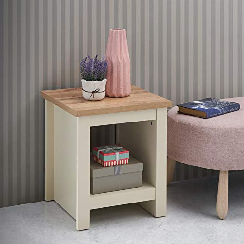 Timber Art Design UK Lisbon Bedside Lamp Table Cabinet Storage Unit Nightstand Table Modern Furniture for Living Room, Bedroom, Hallway, Cream - H 50cm x W 40cm x D 43cm