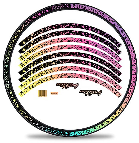 16-teiliges Set Felgenrandaufkleber Sticker für Fahrrad Felgen im 2 Face Design Komplett Set für 27 29 für Rennrad Mountainbike MTB Laufrad RX030 (Hologramm Silber, Glanz)