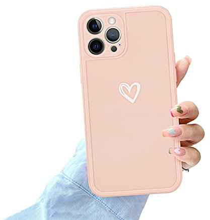 Newseego Compatible for iPhone 12 Pro Max Case Fashion Cute Love-Heart Shape Simple Pattern Design Soft Silicone Phone Cover Slim Light Protective Back Cover TPU Case for iPhone 12 Pro Max-Pink