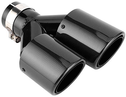 Doppelte Auspuffblenden aus Kohlefaser, Qiilu Heckspitze, Carbon Doppelauspuffendrohr Doppelrohr Hochglanz Y-förmiges Endrohr mit Klemme für 58 Mm 60 Mm Linke Halterung