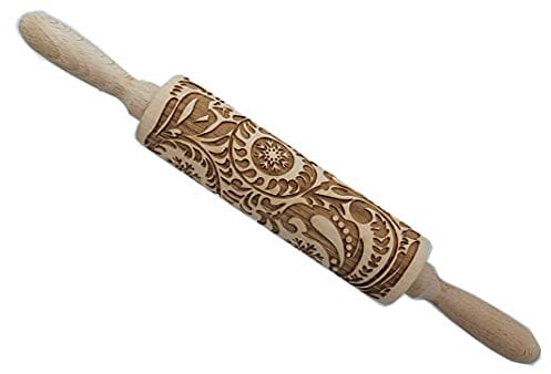 Millie, mattarello in legno 3D inciso con motivo cachemire in rilievo, motivo natalizio con fiocco di neve, 3D, per realizzare biscotti, croste, torte, pasticcini