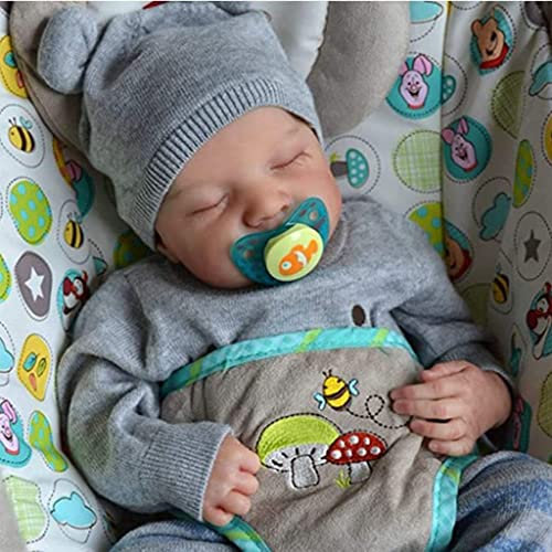 Earnmore 2024 NEU Reborn Dolls, Baby- Und Kleinkindpuppen, 19in Realistische Geschlossene Augen Schlaf Junge Weiches Vinyl Silikon Nettes Neugeborenes Spielzeug Geschenk Für Kinder