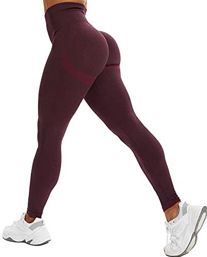 RIOJOY Scrunch Butt Leggings Damen High Waist Seamless Push Up Booty Leggins Hose für Sport Yoga Fitness Gym Workout, Weinrot S
