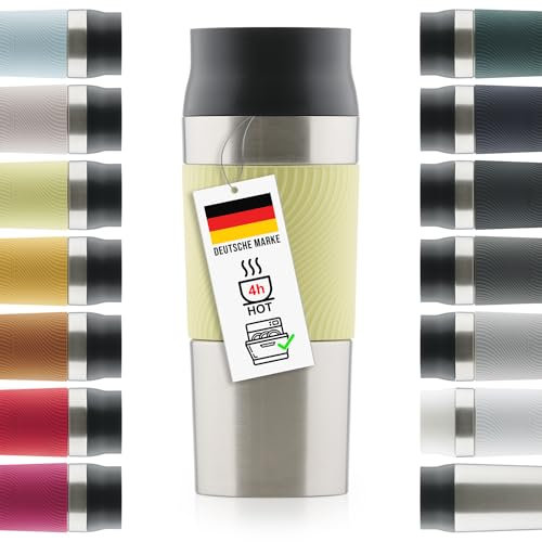 Blumtal Thermobecher 350 ml - Kaffeebecher to go aus Edelstahl - auslaufsicherer Isolierbecher kalt/heiß - Mug mit 360° Trinköffnung - Thermosbecher mit Quick-Press-Verschluss - Thermo Cup - Hellgelb