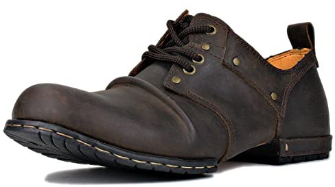 OSSTONE Chukka Stivali Cowboy Biker Boots Maschio Mens Motociclo Botas in Pelle Vitello Uomo Stivali Piatto Caviglia Stivaletti 6015-1-B，Marrone Scuro，US13(EU47.5)