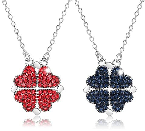 Rotes Herz Kleeblatt Halskette für Frauen Mädchen Glückliches vierblättriges Kleeblatt Halskette Magische Herzförmige Halskette Schmuck Geschenke für Paare Freunde Familie