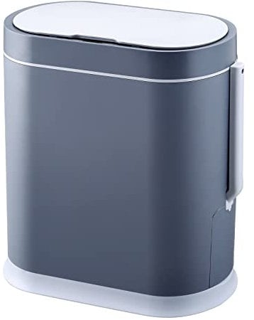ELPHECO Bathroom Slim Plastic Trash Can with Toilet Brush 2.5 Gallon Double Barrel Waste Basket,Rectangular Press Garbage Container Bin for Bathroom(Grey)