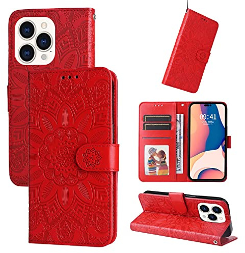 König Design Handyhülle kompatibel mit Apple iPhone 14 Pro Schutzhülle Case Cover Kartenfach Rot