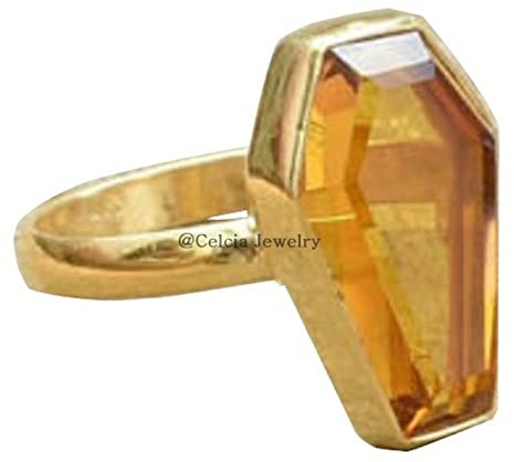 Natürlicher Citrin Edelstein Unisex Ring, 18K Gold über 925 Sterling Silber Schmuck, Statement Ring, Verlobungsring, Geburtstagsgeschenke, November Geburtsstein Ring (Citrin-Gelbgold)