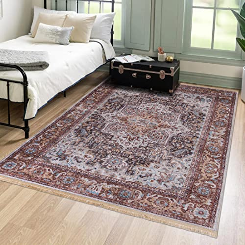 Mazovia Teppich Wohnzimmer 140x200cm Creme Vintage Traditionell Stilvoll | Teppich für Schlafzimmer Büro Esszimmer Eingangsbereich Beige Rutschfest Maschinenwaschbar Wetterfest Pflegeleicht Kurzflor