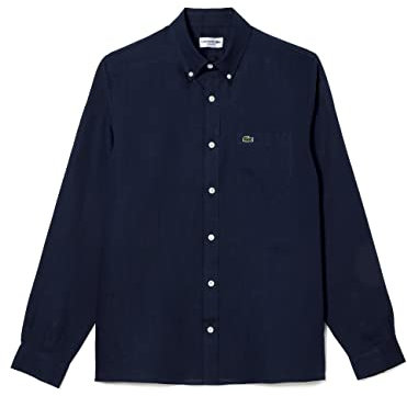 Lacoste Herren Oberhemd Langarm CH5692, Männer Hemd,Button-down,einfarbig,Regular Fit,Blau,46