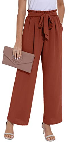 PrinStory Pantaloni estivi da donna a gamba larga, leggeri, elasticizzati, con tasche, pantaloni da lavoro casual, Arancione, L