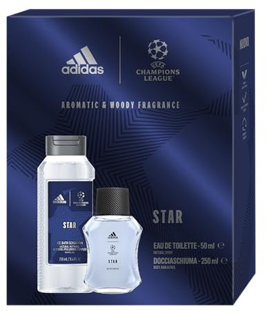 Adidas, Confezione Regalo Uomo UEFA Star Edition, Eau de Toilette 50 ml e Gel Doccia Bagnoschiuma 3in1 250 ml
