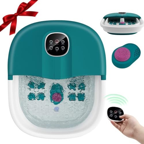 RELAX4LIFE Bain de Pied Pliable | Thalasso Pied Chauffant Massant | Bulles et Rouleaux | Chauffage 41-45℃ | Minuterie | Télécommande | Pierre Ponce | Spa Pieds Massage Shiastu